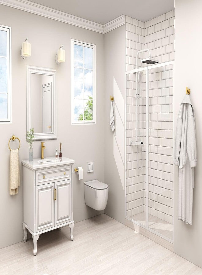 Angle Simple Bathroom Hardware Set 4-Piece Brushed Gold, Angle Simple SUS304 Stainless Steel Bathroom Fixtures Accessory Kit with Towel Hook X 2, Toilet Paper Holder and Rotary Towel Ring, Wall Mount - Image 3