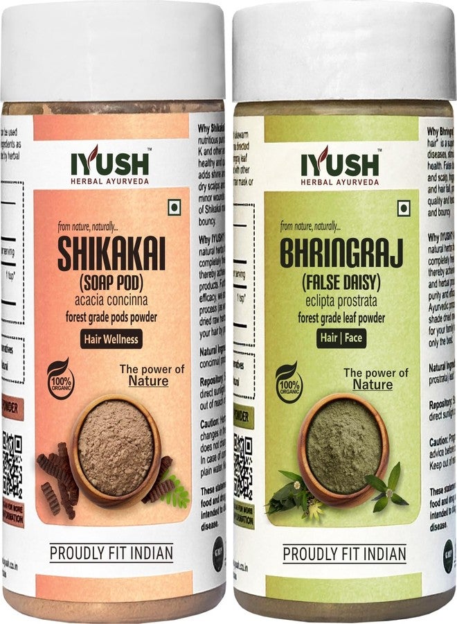 IYUSH Herbal Ayurveda Bhringraj Powder and Shikakai Powder for Hair Growth - 500gm | Hair Mask for Dry and Frizzy Hair | Hair Volume Powder | Herbal Hair Wash Powder | Hair Powder | 250gm each - Image 1