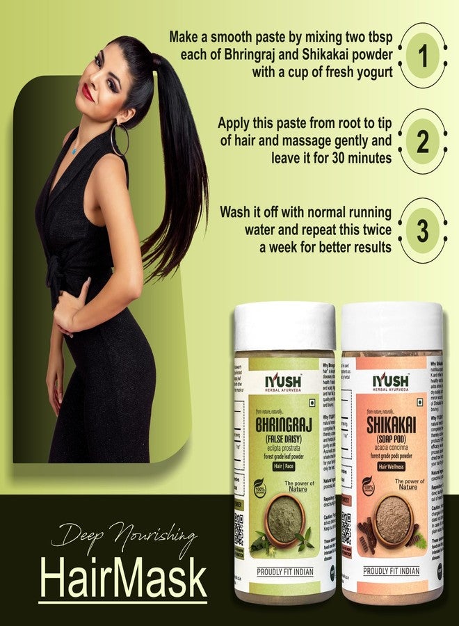 IYUSH Herbal Ayurveda Bhringraj Powder and Shikakai Powder for Hair Growth - 500gm | Hair Mask for Dry and Frizzy Hair | Hair Volume Powder | Herbal Hair Wash Powder | Hair Powder | 250gm each - Image 3
