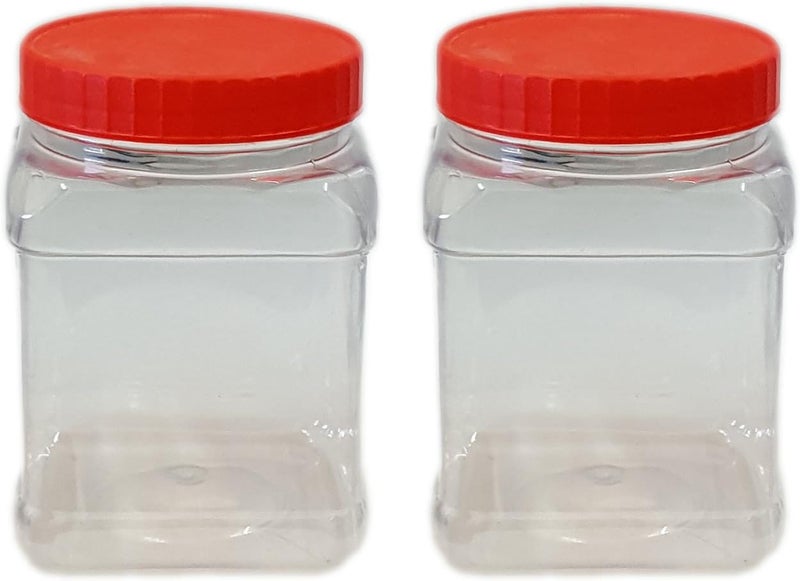 J1000SQ 1000ml Plastic Food Storage Canisters, Red (Pack of 2)