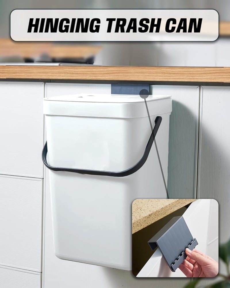 MONGTINGLU Kitchen Compost Bin - 3.2 Gallons Hanging Trash Can with Lid for Kitchen Bathroom, Under Sink Trash Can, Outdoor Compost Bucket with Lid, 12L(White) - Image 4