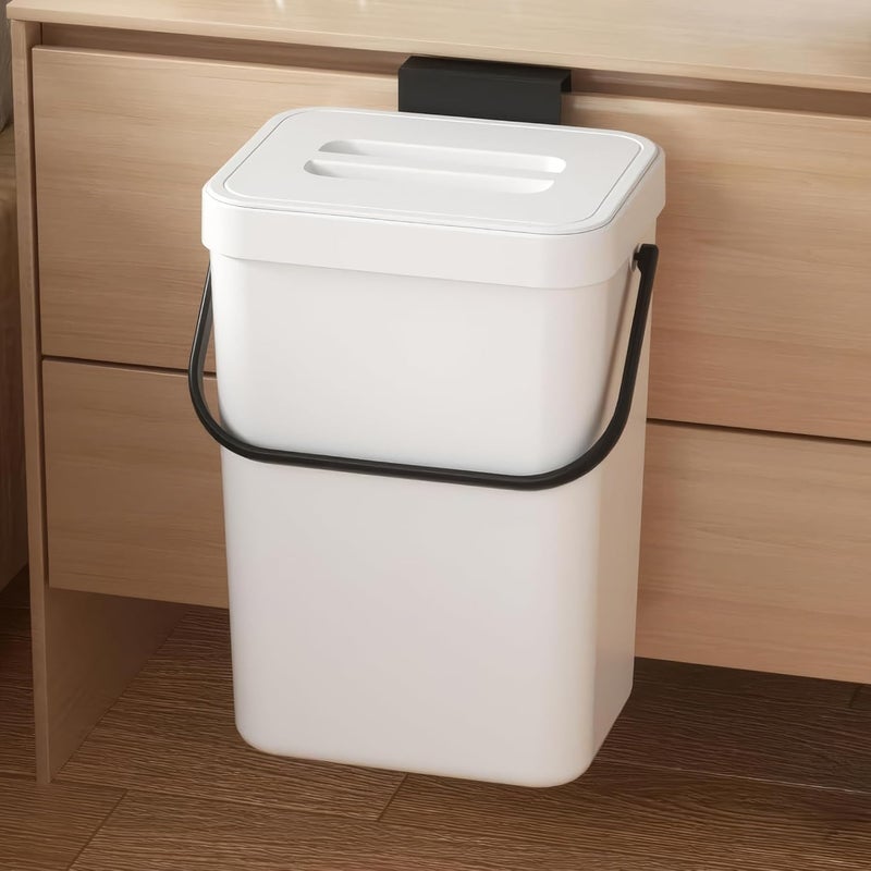 MONGTINGLU Kitchen Compost Bin - 3.2 Gallons Hanging Trash Can with Lid for Kitchen Bathroom, Under Sink Trash Can, Outdoor Compost Bucket with Lid, 12L(White) - Image 1
