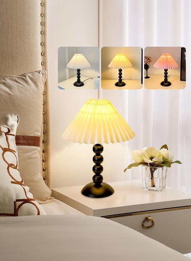 Pleated Table Lamp 3 Colours Light Adjustable Bedside Nightstand Light with Fabric Lampshade Modern Desktop Nightstand Lamps E27 Reading Lights for Bedroom Living Room Home Office Decor Lighting