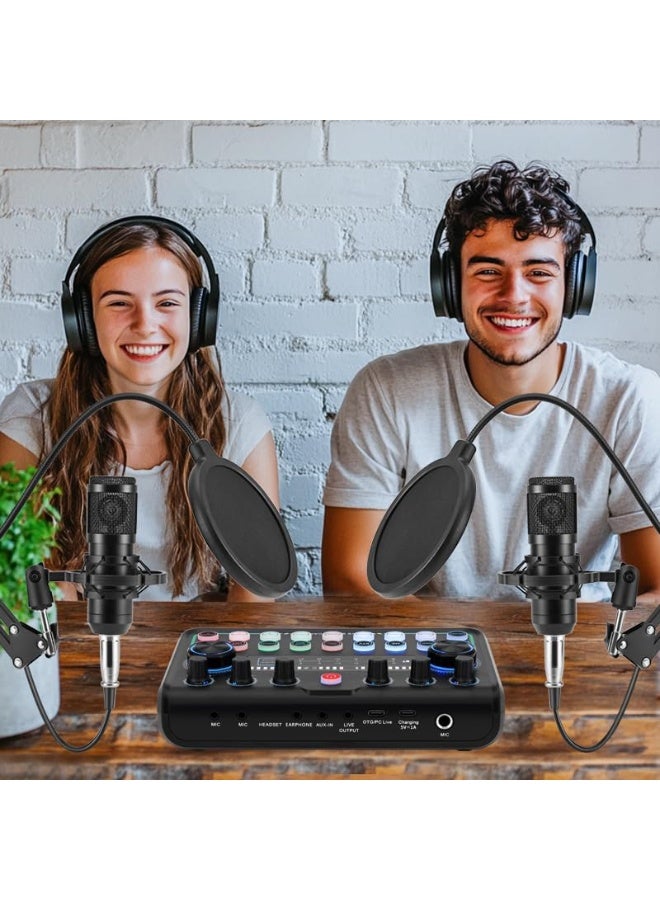 مجموعة معدات بودكاست مُحسّنة لشخصين لعام ٢٠٢٥، مع واجهة صوت احترافية (٤ إعدادات تخصيص SE) وميكروفون بودكاست للاعبين، سواءً للبث أو التسجيل أو الغناء أو البث المباشر. - Image 2