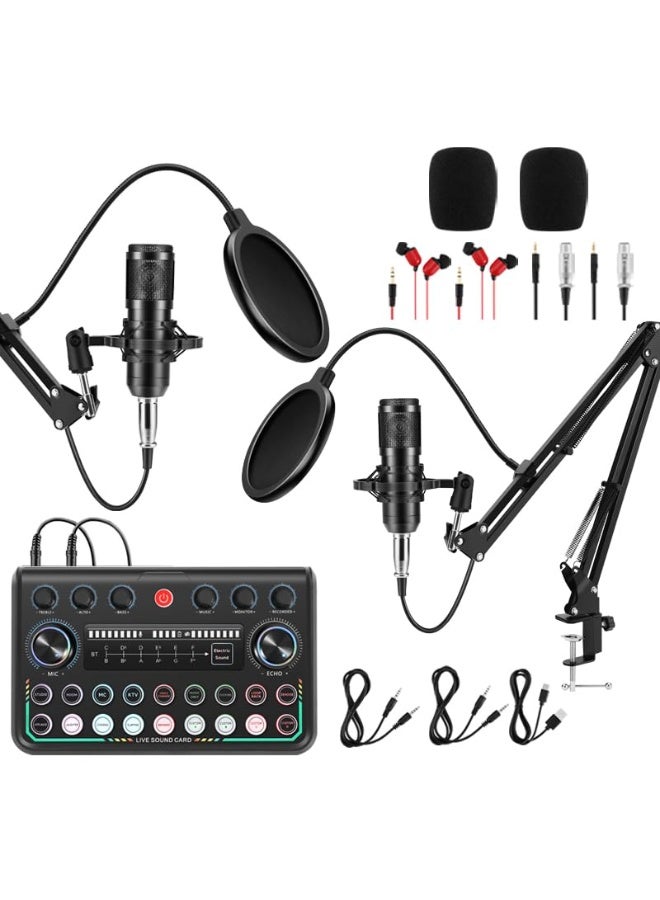 مجموعة معدات بودكاست مُحسّنة لشخصين لعام ٢٠٢٥، مع واجهة صوت احترافية (٤ إعدادات تخصيص SE) وميكروفون بودكاست للاعبين، سواءً للبث أو التسجيل أو الغناء أو البث المباشر. - Image 1