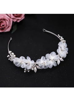 Oriamour Oriamour Tulle Flower Headband Flower Girl Headpiece Pearl Silver Wedding Hair Accessories Tiara for Birthday Party First Communion 