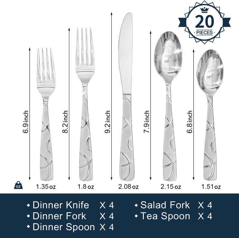 HIKAA 20PCS Silverware Set Service for 4,Premium Stainless Steel Cutlery Set, Mirror Polished Flatware Sets,Modern Kitchen Eating Utensils Set Include Spoons Forks Knives - Image 3