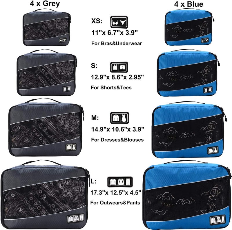 Idesort Packing Cubes Luggage Bags Organizer Durable Travel Accessories With Clothing Label, 8 set - Grey/Blue, 17.3" x 12.5" x 4.5" - Image 2