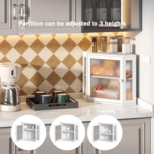 STDDRE Corner Bread Box Kitchen Countertop Extra Large Capacity Farmhouse Bread Box, Corner Countertop Storage, Double Layer Bread Holder (White, Large) - Image 4