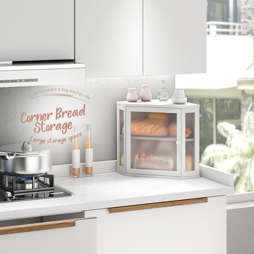 STDDRE Corner Bread Box Kitchen Countertop Extra Large Capacity Farmhouse Bread Box, Corner Countertop Storage, Double Layer Bread Holder (White, Large) - Image 5