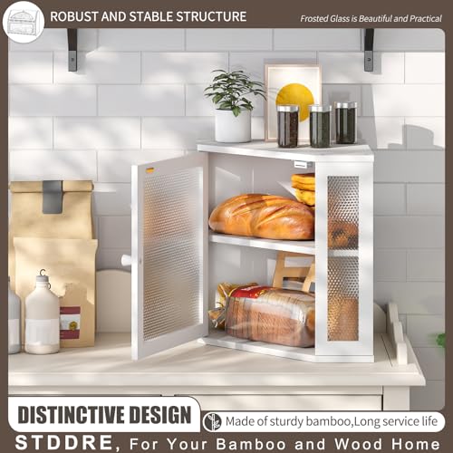 STDDRE Corner Bread Box Kitchen Countertop Extra Large Capacity Farmhouse Bread Box, Corner Countertop Storage, Double Layer Bread Holder (White, Large) - Image 3