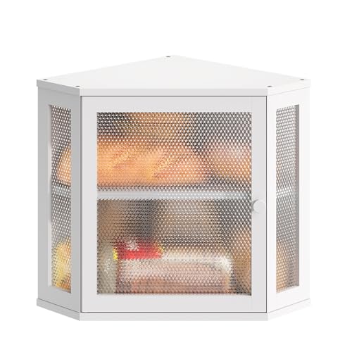 STDDRE Corner Bread Box Kitchen Countertop Extra Large Capacity Farmhouse Bread Box, Corner Countertop Storage, Double Layer Bread Holder (White, Large) - Image 1