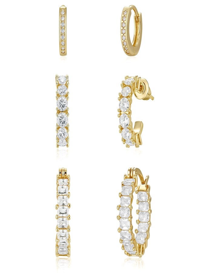 Rotnso Gold Hoop Earrings Set for Women Trendy, 14K Real Gold Plated Chunky Hypoallergenic Small Diamond Cartilage Hoops Cute Cubic Zirconia Dangle Earrings Jewelry Gifts - Image 1