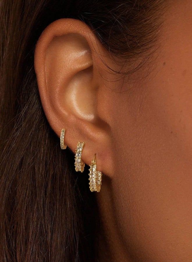 Rotnso Gold Hoop Earrings Set for Women Trendy, 14K Real Gold Plated Chunky Hypoallergenic Small Diamond Cartilage Hoops Cute Cubic Zirconia Dangle Earrings Jewelry Gifts - Image 4