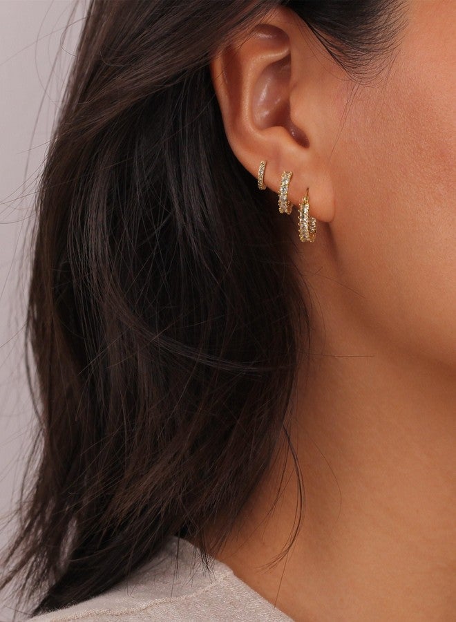Rotnso Gold Hoop Earrings Set for Women Trendy, 14K Real Gold Plated Chunky Hypoallergenic Small Diamond Cartilage Hoops Cute Cubic Zirconia Dangle Earrings Jewelry Gifts - Image 2
