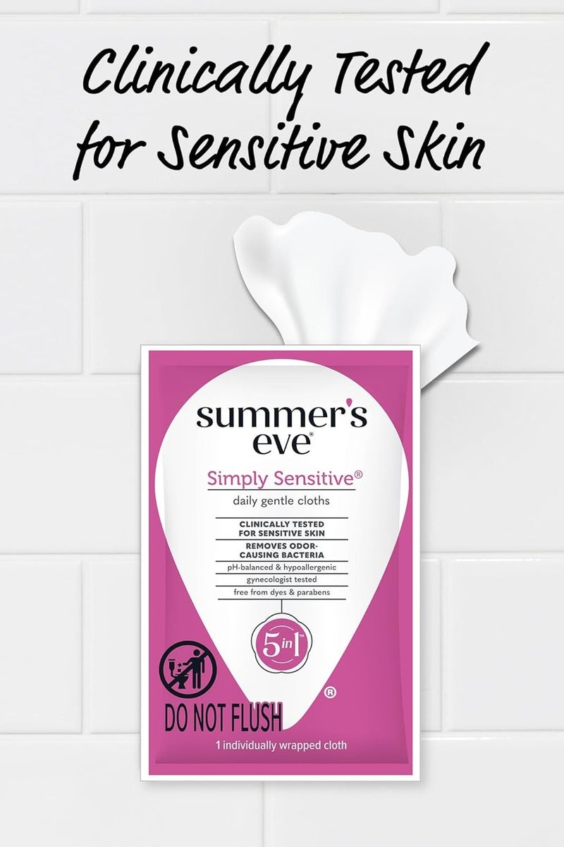 Summer's Eve Simply Sensitive Daily Refreshing Feminine Wipes, Removes Odor, pH Balanced, 12 Count, 1 Pack - Image 4