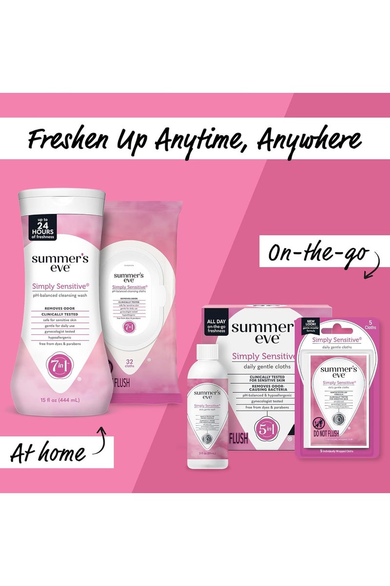 Summer's Eve Simply Sensitive Daily Refreshing Feminine Wipes, Removes Odor, pH Balanced, 12 Count, 1 Pack - Image 5