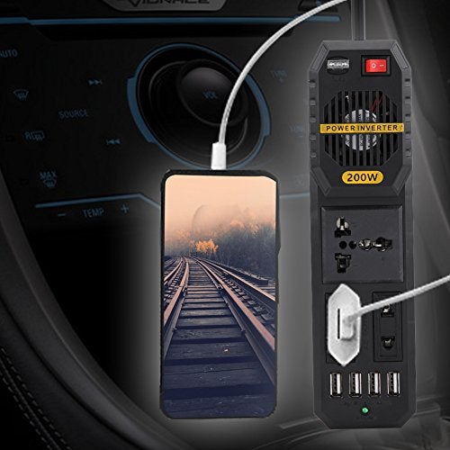 Keenso محول طاقة السيارة 200 واط، محول طاقة السيارة DC 12V إلى AC 220V مع 4 منافذ USB ولاعة سجائر - Image 2