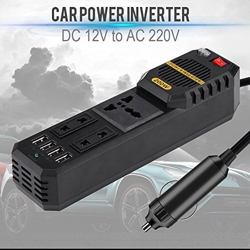 Keenso محول طاقة السيارة 200 واط، محول طاقة السيارة DC 12V إلى AC 220V مع 4 منافذ USB ولاعة سجائر - Image 5