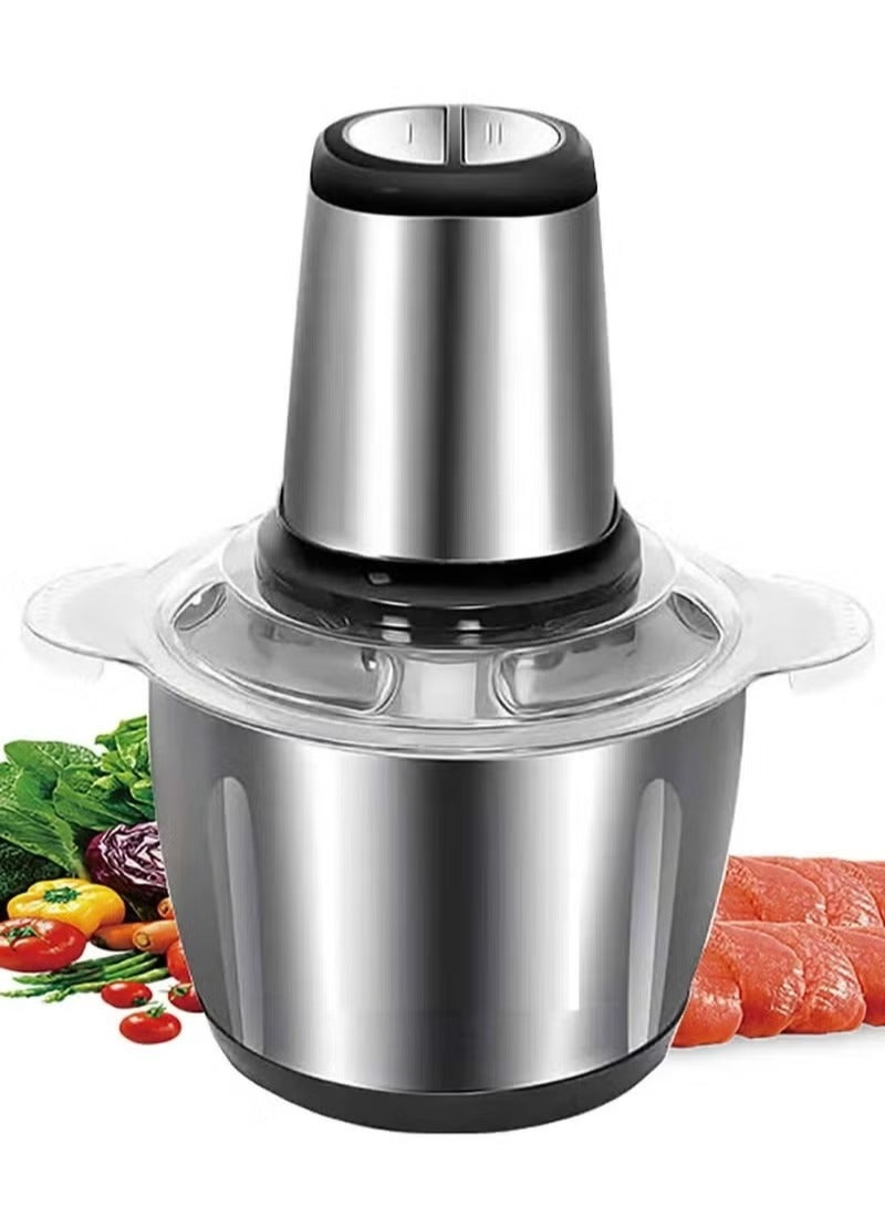 PRIMO PLUS Electric Meat Grinder 2 L Silver ,Stainless Steel Electric Food Chopper Food Processor Machine for Meat, Vegetables, Fruits and Nuts, Fast & Slow 2 Speed - Image 2