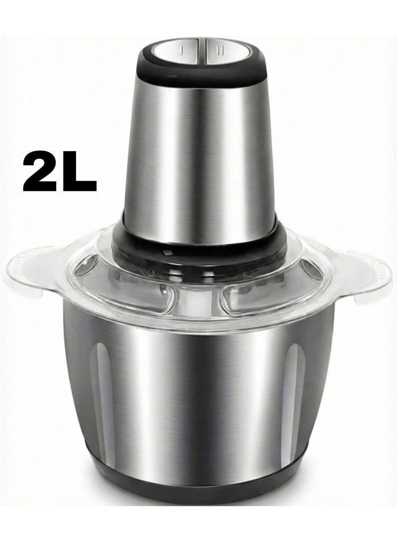 PRIMO PLUS Electric Meat Grinder 2 L Silver ,Stainless Steel Electric Food Chopper Food Processor Machine for Meat, Vegetables, Fruits and Nuts, Fast & Slow 2 Speed - Image 1