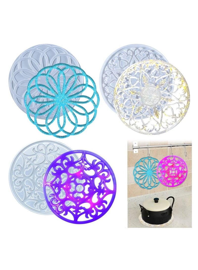 KASTWAVE 3 قطع قالب صينية كريستال من الراتنج، قالب صينية مانديلا من الراتنج، قوالب سيليكون لتزيين المنزل مجموعة قوالب صينية من الراتنج - Image 1