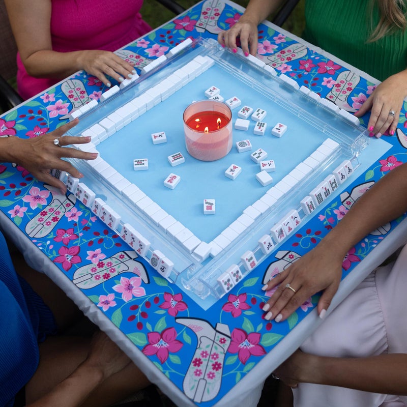 Hutch & Nook Mahjong Mat | 33" Non-Slip Card Table Cover | Decorative Game Mat for Mahjong Set, Dominoes, Poker & More (Blue Cowboy Boot) - Image 5