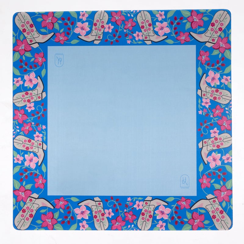 Hutch & Nook Mahjong Mat | 33" Non-Slip Card Table Cover | Decorative Game Mat for Mahjong Set, Dominoes, Poker & More (Blue Cowboy Boot) - Image 1