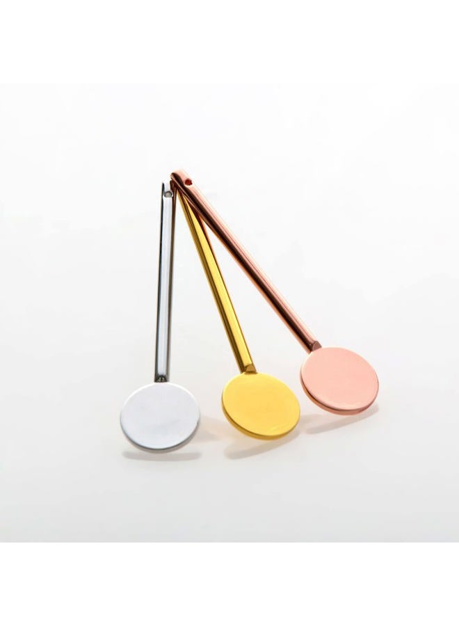 lasenersm 3Pcs Round Metal Cosmetic Spoon Spatulas Makeup Spatula Eye Cream Spoon Beauty Scoop Mini Spoon Makeup Beauty Spoons Mini Cosmetic Skincare Spatula for Home Salon, Gold, Silver, Rose-Gold - Image 2