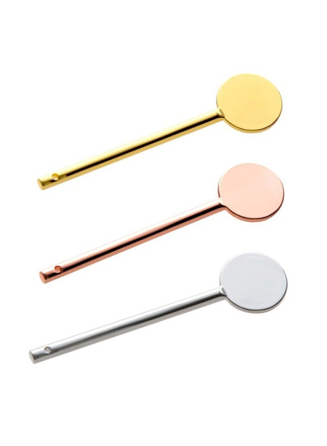 lasenersm 3Pcs Round Metal Cosmetic Spoon Spatulas Makeup Spatula Eye Cream Spoon Beauty Scoop Mini Spoon Makeup Beauty Spoons Mini Cosmetic Skincare Spatula for Home Salon, Gold, Silver, Rose-Gold - Image 1
