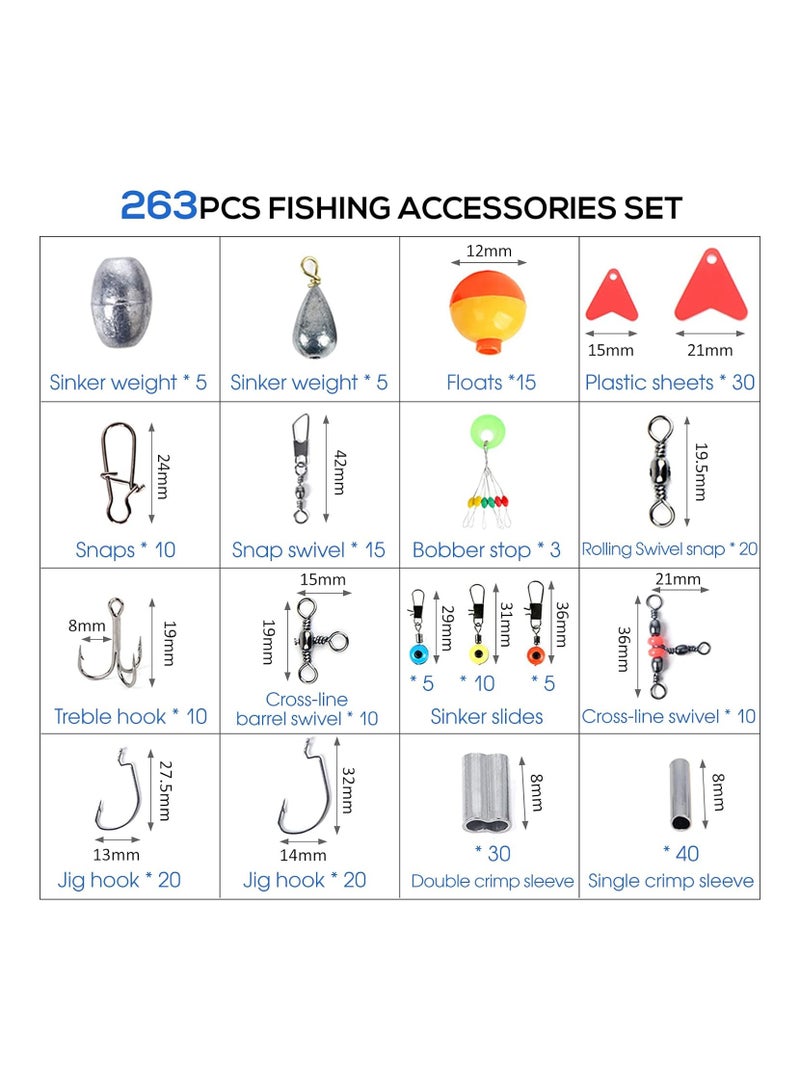 Saudi Arabia's best-selling fishing essentials set: 263 accessories + multi-functional pliers + corrosion-resistant box, to meet the needs of different waters, enjoy fishing, explore the beauty of nature, and achieve the perfect combination of multi-functional accessories and durable boxes