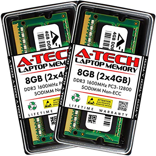 A-Tech 8GB (2x4GB) DDR3 1600MHz PC3-12800 CL11 SODIMM 204-Pin Non-ECC SO-DIMM Laptop, Notebook RAM Memory Modules - Image 1