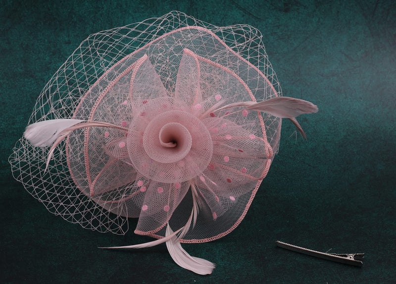 Cizoe Fascinators Hats 20s 50s Hat Pillbox Hat Cocktail Tea Party Headwear with Veil for Girls and Women(D-Blush Pink) - Image 3