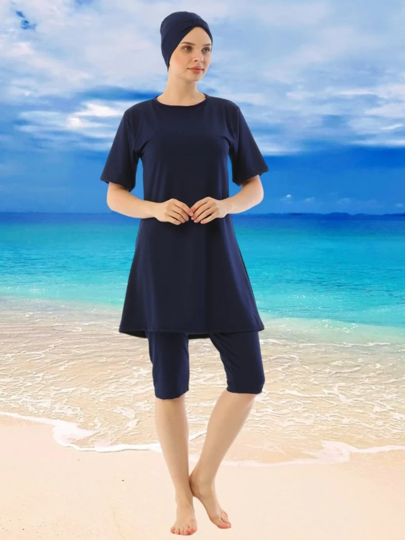 Tezzgelsin Women's Short Sleeve Lycra Tights Solid Color Hijab Swimsuit
