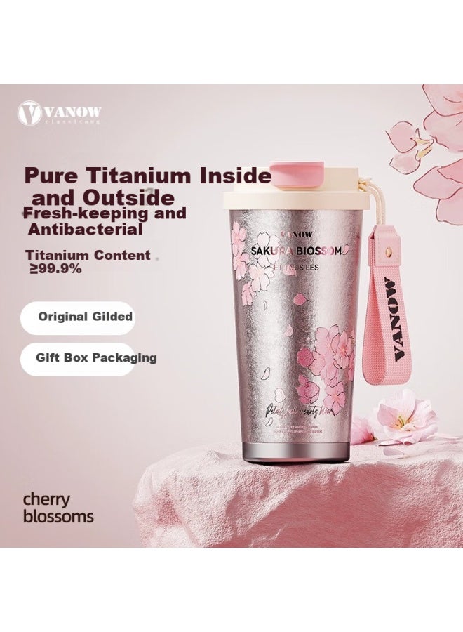 Vanow Pure Titanium Coffee Cup Women'S High-End Festival Gift Men'S High-Value Straw Insulated Cup Portable Water Cup - Image 1
