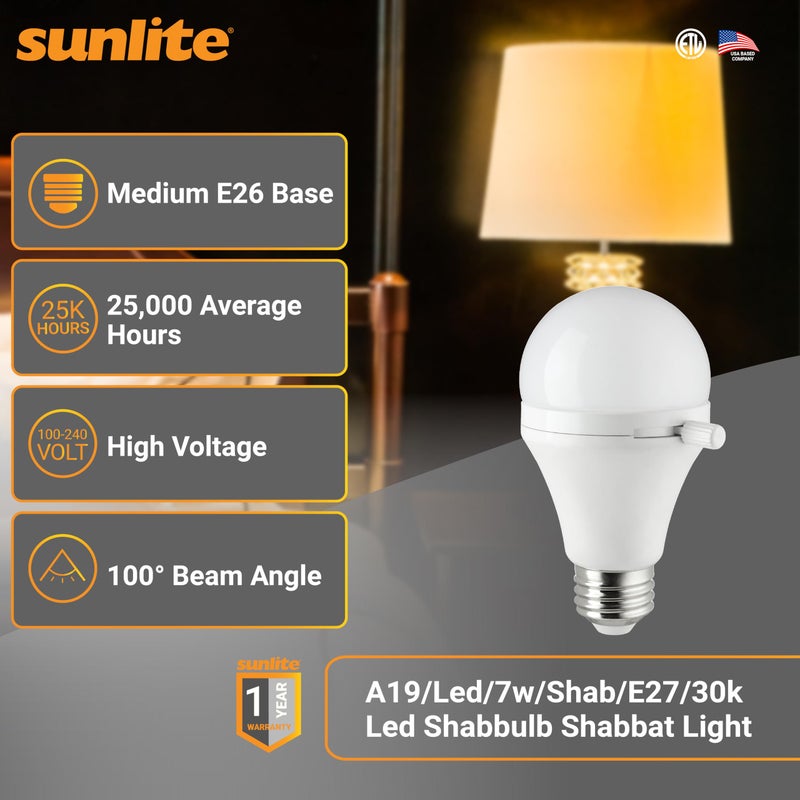 Sunlite ShabBulb, Shabbat Permissible LED Light Bulb, 7 Watt (40 Watt Equivalent) 3000K Warm White - Image 2