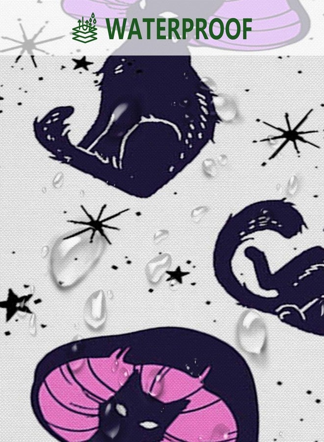 MEHOFOND Funny Cat Mushroom Shower Curtain Unique Black Cat Colorful Mushroom Shower Curtain for Bathroom Fun Hilarious 70s 80s Aesthetic Kids Art Fabric Waterproof Bathroom Decor 72 x 72 Inches - Image 4