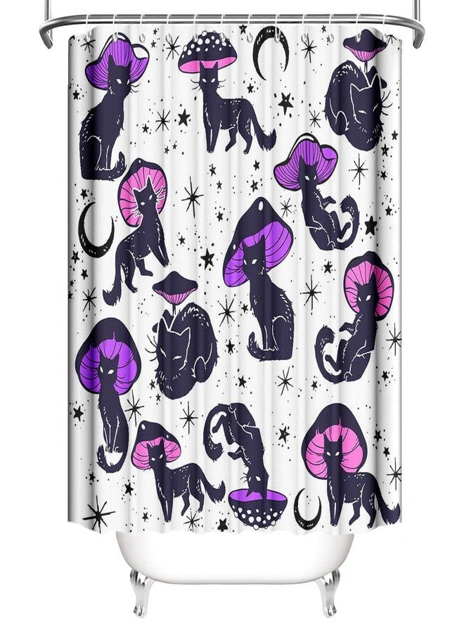 MEHOFOND Funny Cat Mushroom Shower Curtain Unique Black Cat Colorful Mushroom Shower Curtain for Bathroom Fun Hilarious 70s 80s Aesthetic Kids Art Fabric Waterproof Bathroom Decor 72 x 72 Inches - Image 3