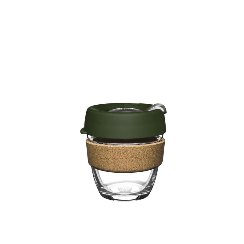 KeepCup Brew Cork Reusable Glass Tumbler with Natural Cork Short Coffee Cup 8oz 227ml Pine - Image 2