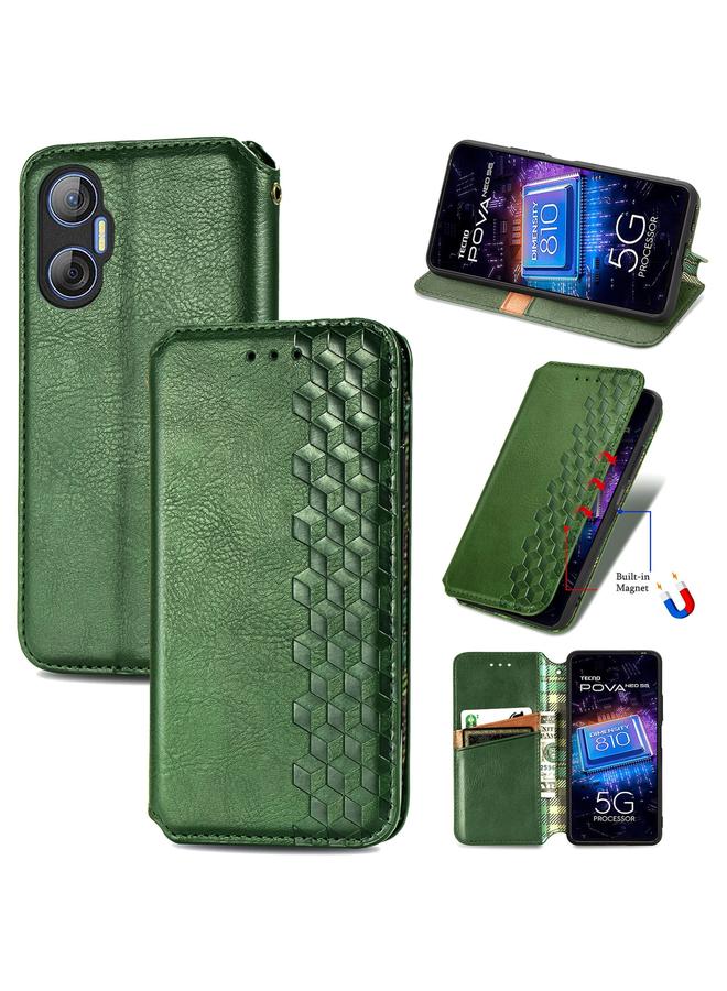 إيروريكس جراب لهاتف Tecno Pova Neo 5G، جراب هاتف جلدي مغناطيسي مضغوط بشبكة مكعبة - Image 1