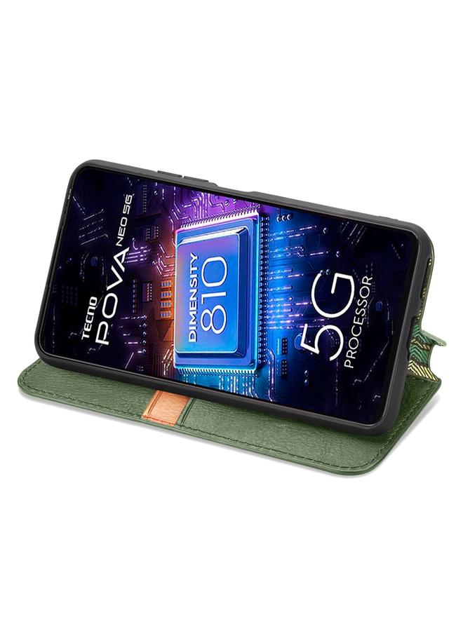 إيروريكس جراب لهاتف Tecno Pova Neo 5G، جراب هاتف جلدي مغناطيسي مضغوط بشبكة مكعبة - Image 4