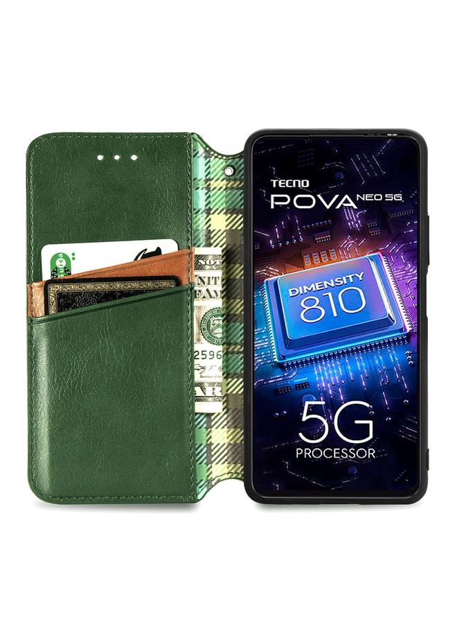 إيروريكس جراب لهاتف Tecno Pova Neo 5G، جراب هاتف جلدي مغناطيسي مضغوط بشبكة مكعبة - Image 3