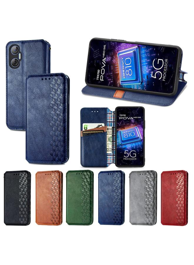 إيروريكس جراب لهاتف Tecno Pova Neo 5G، جراب هاتف جلدي مغناطيسي مضغوط بشبكة مكعبة - Image 5