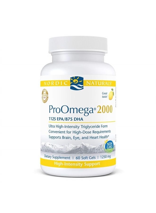 NORDIC NATURALS - ProOmega 2000, Lemon Flavor - 2150 mg Omega-3 - 60 Soft Gels - Ultra High-Potency Fish Oil - EPA & DHA - Promotes Brain, Eye, Heart, & Immune Health - Non-GMO - 30 Servings - Image 1