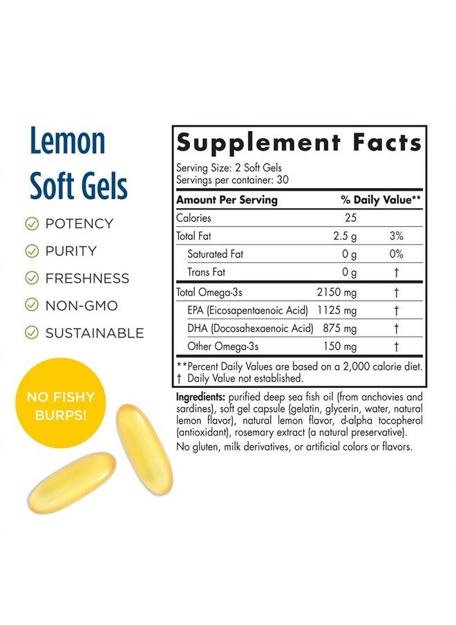 NORDIC NATURALS - ProOmega 2000, Lemon Flavor - 2150 mg Omega-3 - 60 Soft Gels - Ultra High-Potency Fish Oil - EPA & DHA - Promotes Brain, Eye, Heart, & Immune Health - Non-GMO - 30 Servings - Image 1