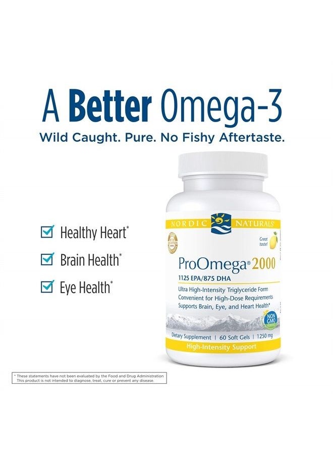 NORDIC NATURALS - ProOmega 2000, Lemon Flavor - 2150 mg Omega-3 - 60 Soft Gels - Ultra High-Potency Fish Oil - EPA & DHA - Promotes Brain, Eye, Heart, & Immune Health - Non-GMO - 30 Servings - Image 1