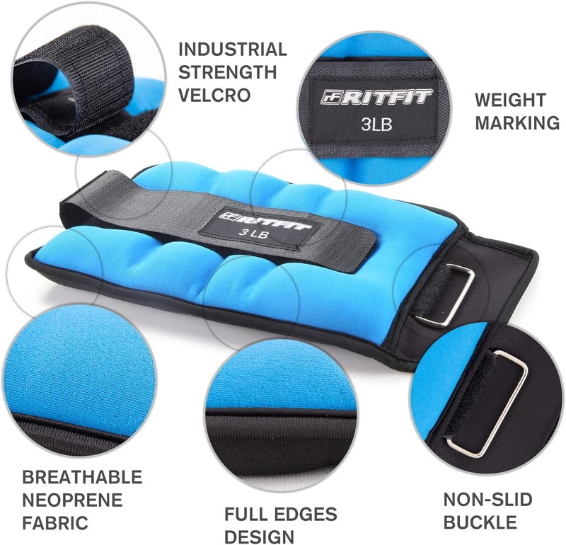 RitFit Ankle Wrist Weights (1 Pair) 1 1.5 2 3 4 5 LB Each with Fully Adjustable Strap for Arm, Hand & Leg - Best for Walking, Jogging, Gymnastics, Aerobics - Image 4