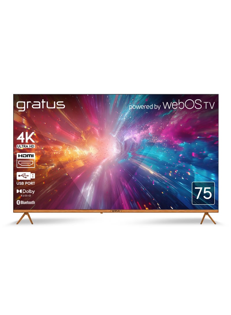 gratus 75-Inch 4K UHD Edgeless Smart LED TV – WebOS with ThinQ AI, Quad-Core Processor, Dolby Audio, Voice Control, Dual HDMI/USB, Frameless Design – Model LT75W4K23H  - Image 1