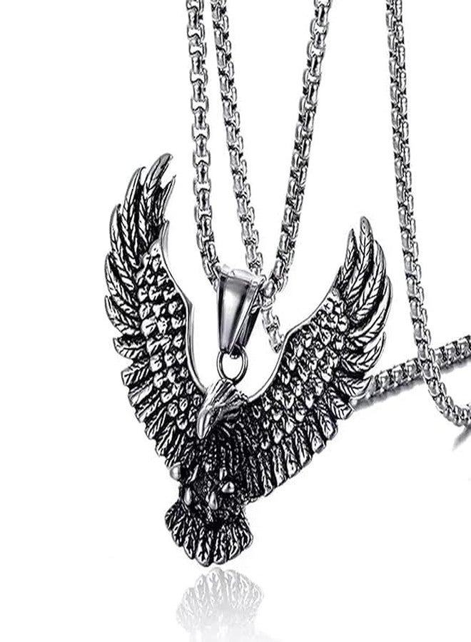 Stylewell Bold Rider Style Stainless Steel Fyling Eagle Pendant Necklace For Men - Image 1