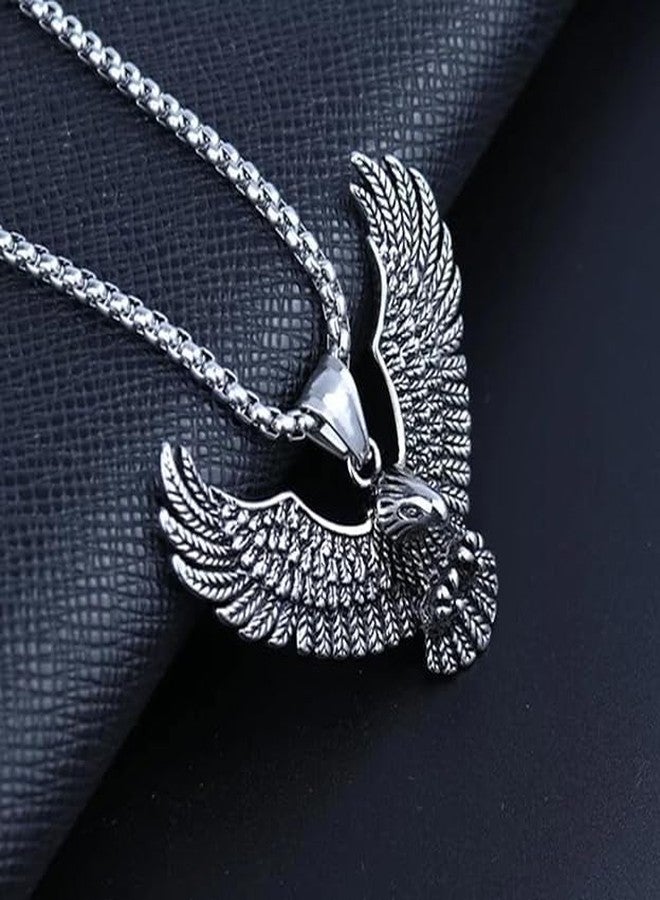 Stylewell Bold Rider Style Stainless Steel Fyling Eagle Pendant Necklace For Men - Image 3